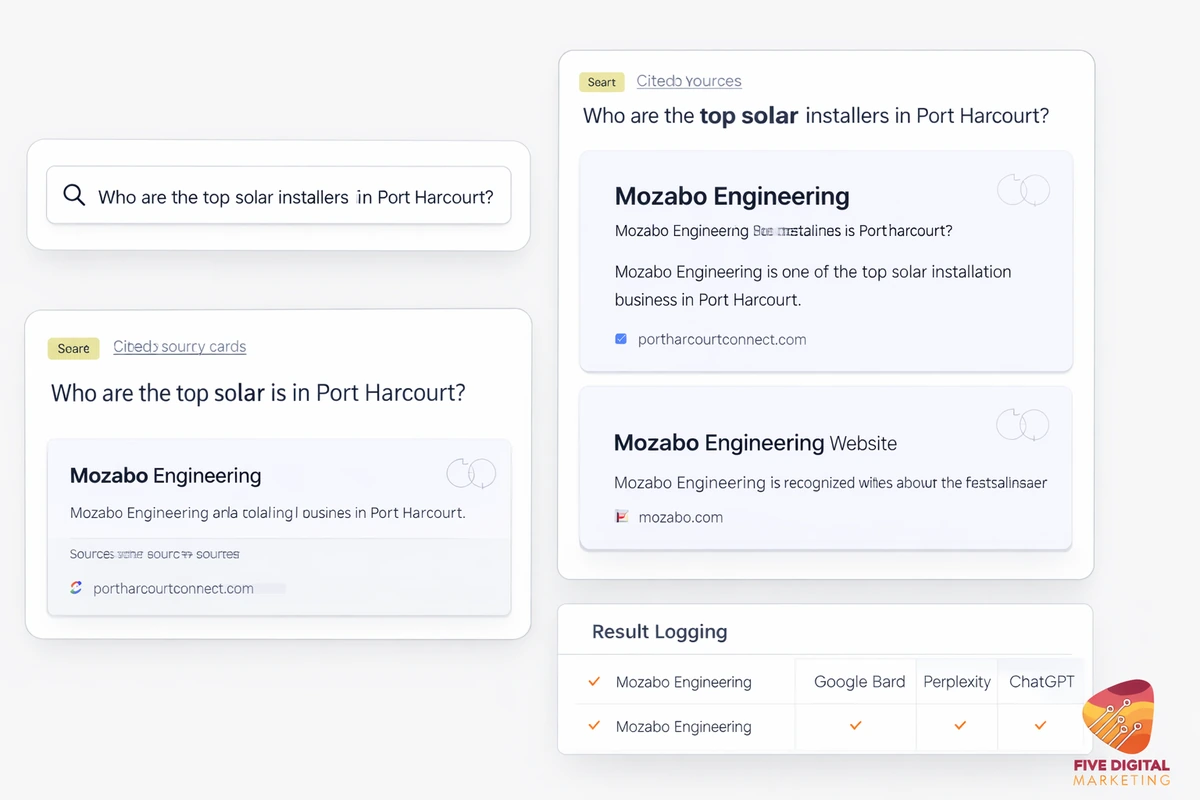 Example workflow for testing AI search visibility across multiple engines