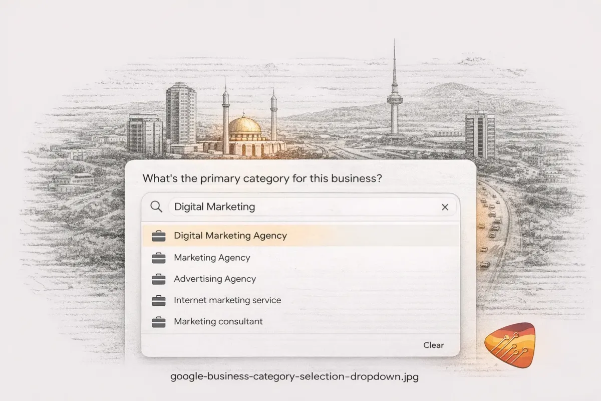 Google Business Profile category selection showing specific business types
