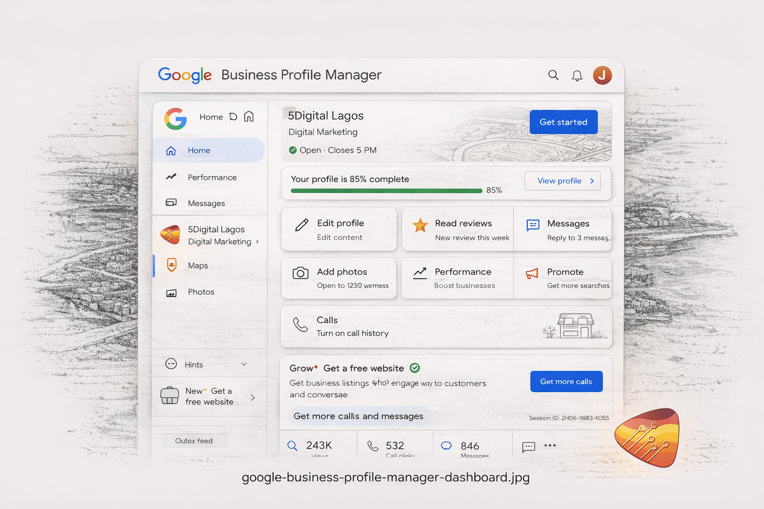 Google Business Profile Manager dashboard for creating new business listing