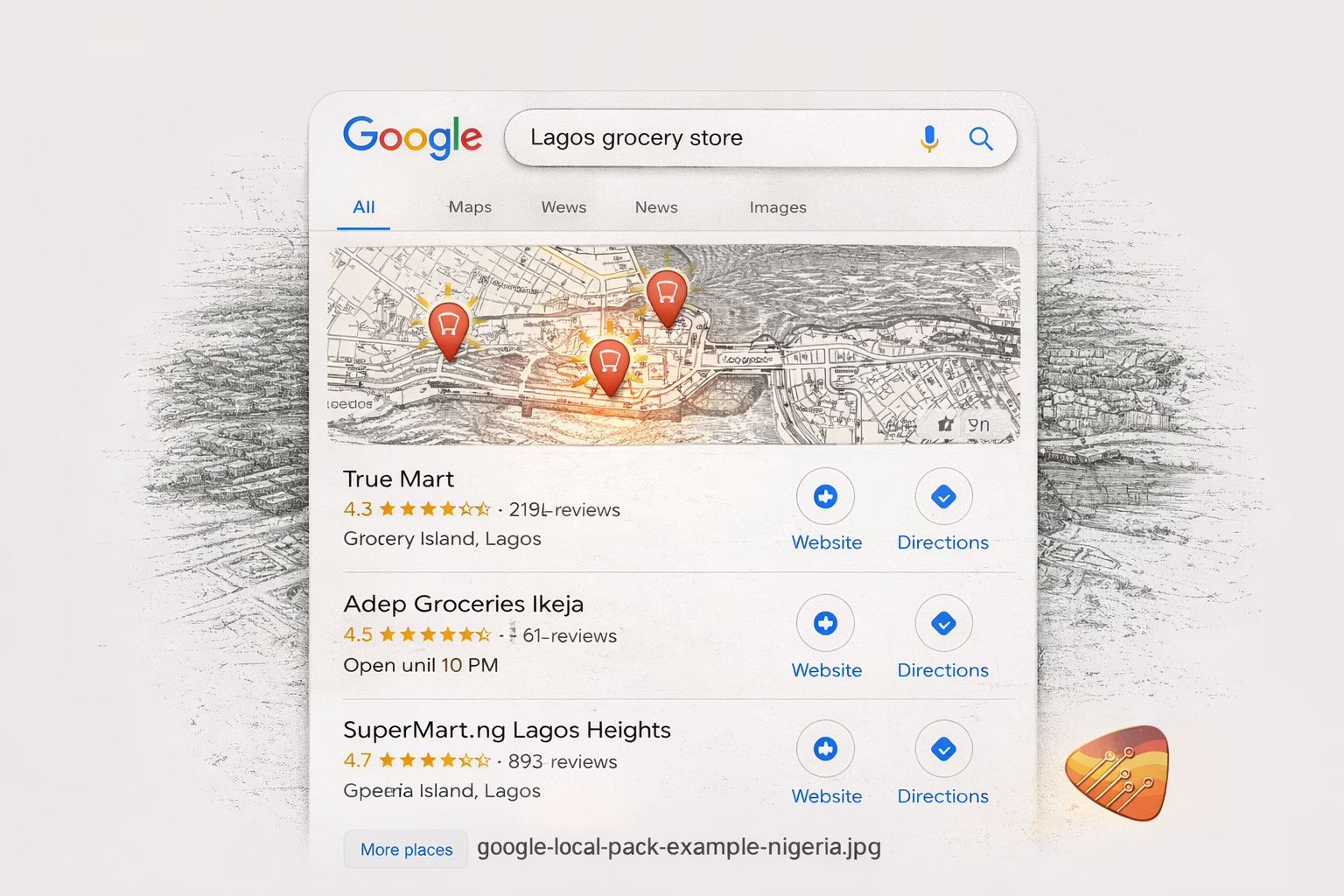 Google local pack showing top 3 Nigerian businesses in search results
