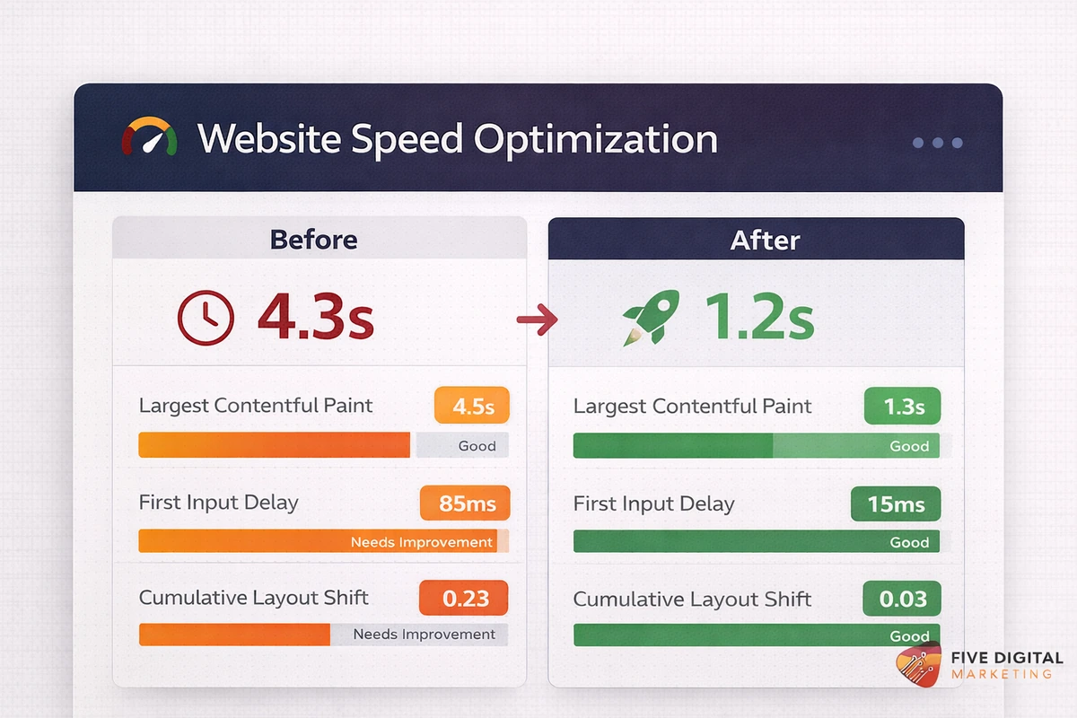 Page speed performance example for a Nigerian business website showing before and after improvements